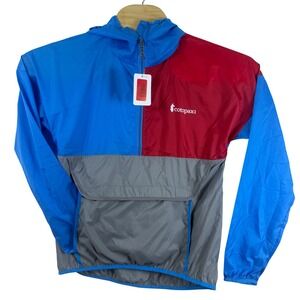 Cotopaxi Teca Technical Windbreaker Jacket  Blue Gray Red Repurposed Polyester‎